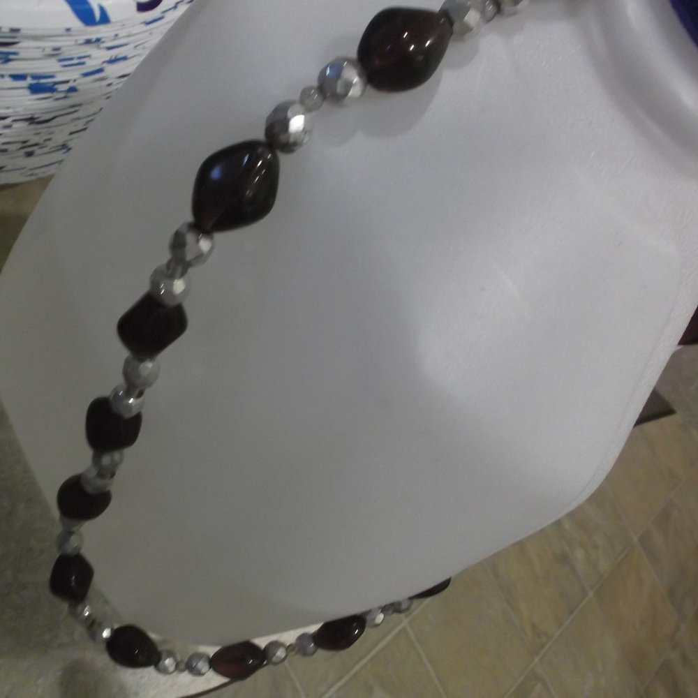 Antique reddish purple and silver elongated beads